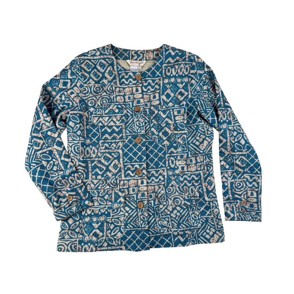 Bohemian Batik Chore Jacket Cotton Geometric Print Large Nan Thompson